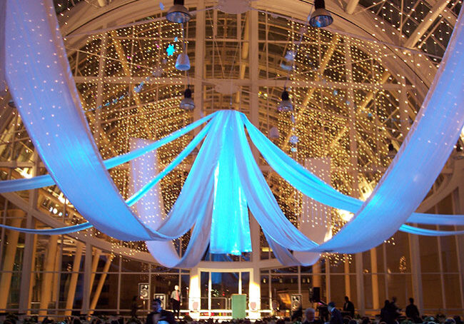 Blue Lit Ceiling Drapes