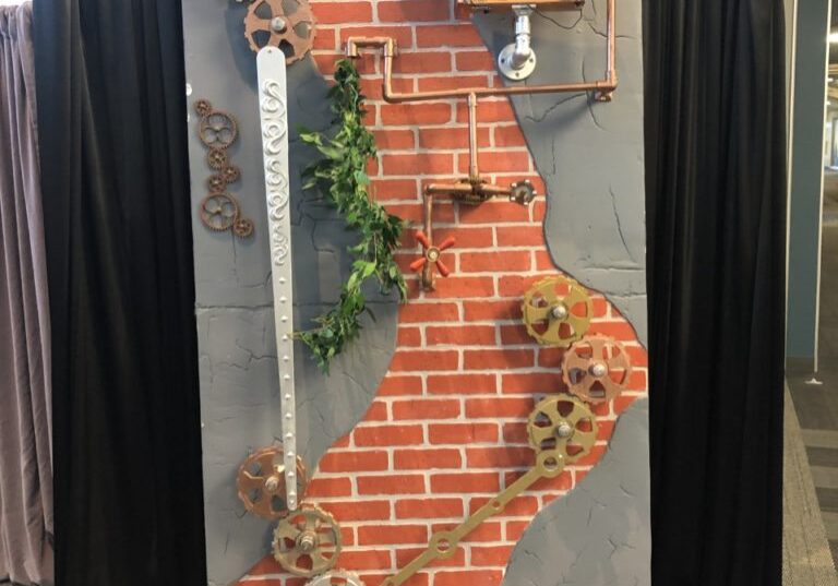 Steampunk Theme, Brick Wall Sculpture with Gears